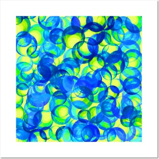 Bubble Abstract Blue and Yellow Posters and Art